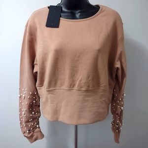 NWT Kendall and Kylie Sweater, Key Hole Back, Embellished Sleeves, Size Medium